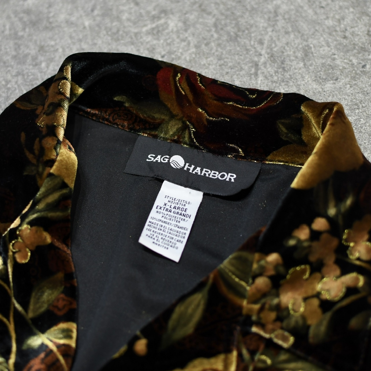 SAG HARBOR flower pattern velour open collar shirt