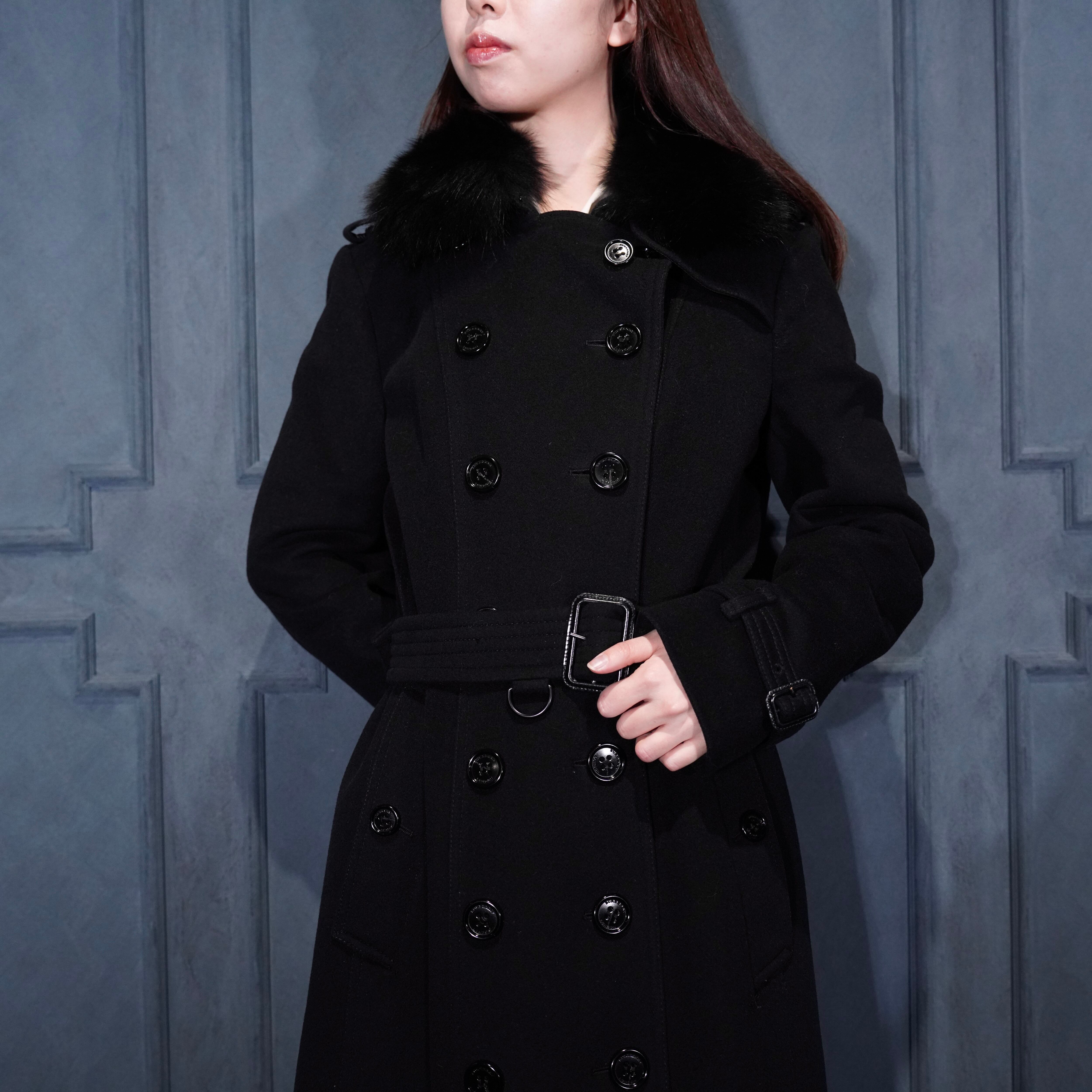 BURBERRY LONDON SANDRINGHAM BLUE FOX FUR CASHMERE BREND WOOL