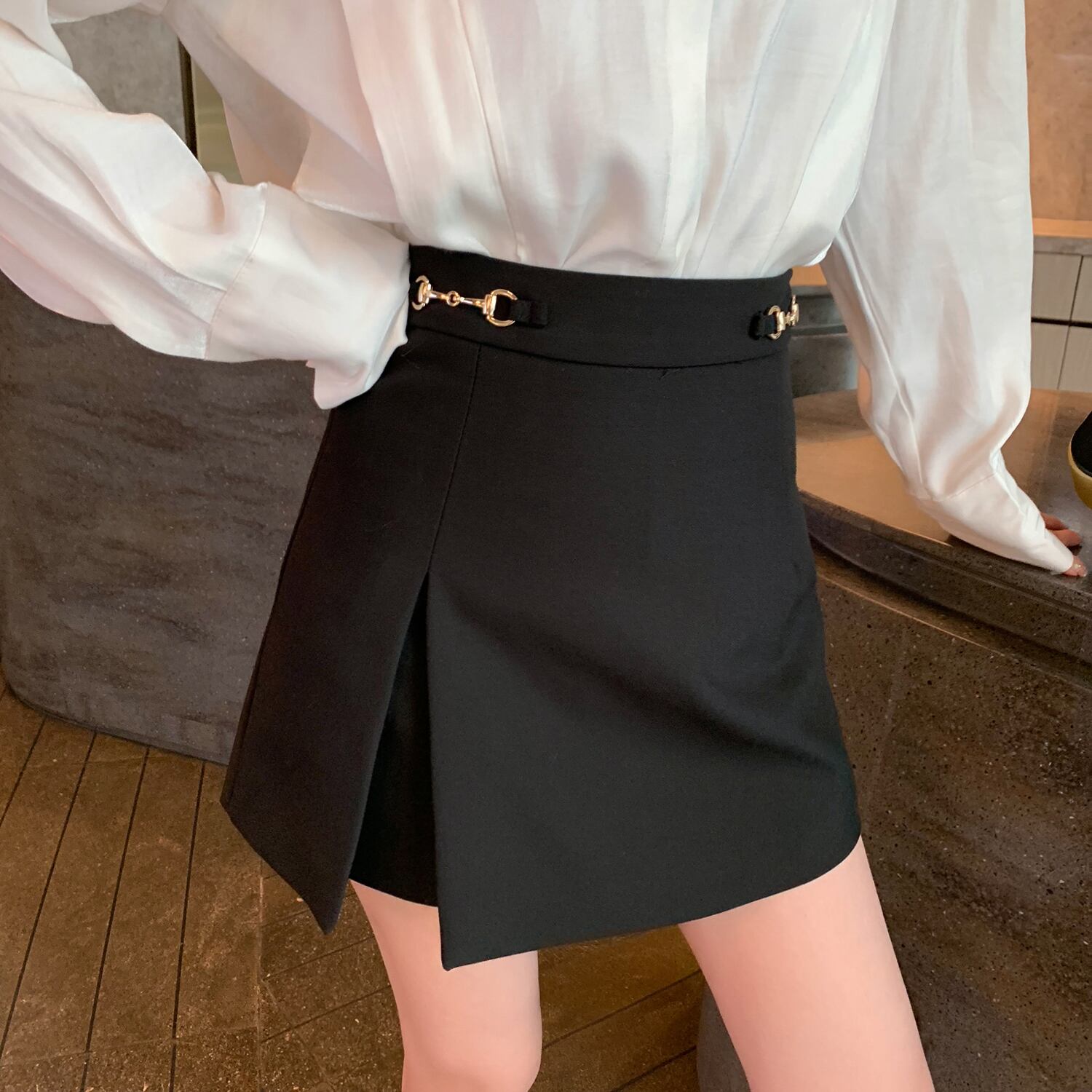 スプリングサマースタイルスタンダードハイウェストウェストスカート パンツ Aライン レトロ 春物 夏物 6Du_Shop_Women9507921763