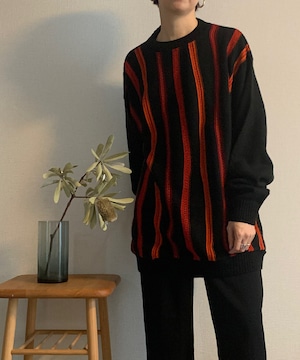 【送料無料】90's Black/Red Striped Knit Unisex