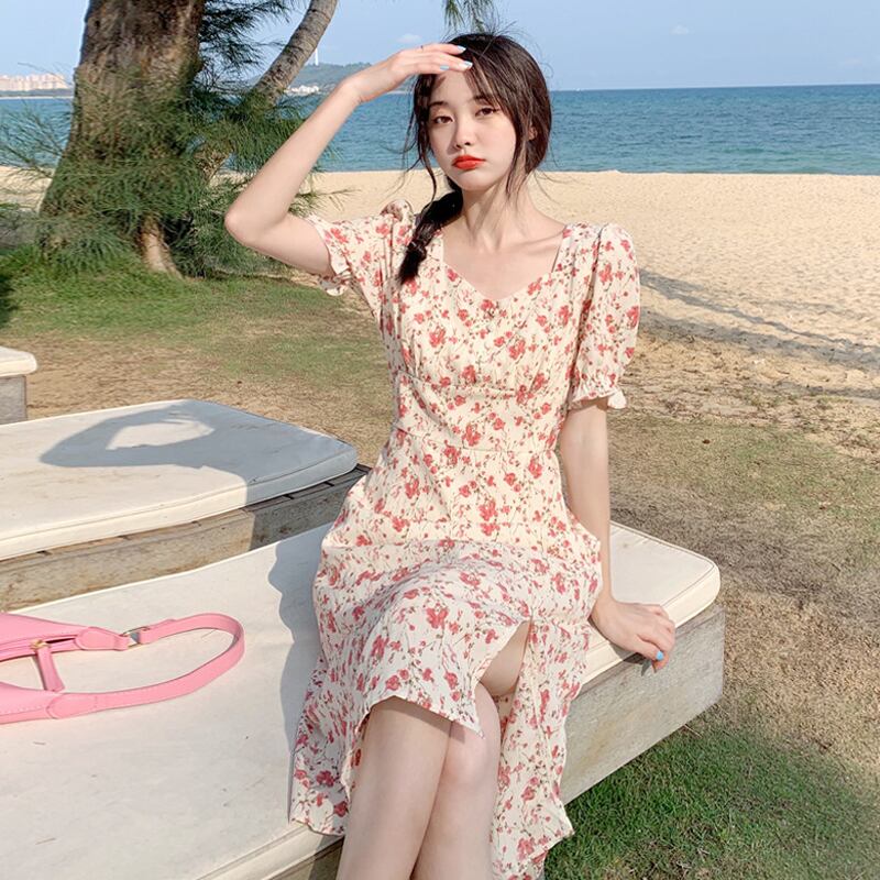 シフォンドレス サマースリーブフローラルスカート 夏物 花柄 スクウェア スーパーモール5126904513