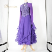 社交ダンス 衣装 スタンダード ドレス ワンピース パーティドレス ICHIOKU イチオク 紫 パープル系 長袖 レース ラインストーン 発表会 派手 大人の色香 バイオレット 軽やか フレア デザイン おしゃれ 派手さ ステージ衣装 競技用 耐久性 高品質 着心地 良い 目を引く