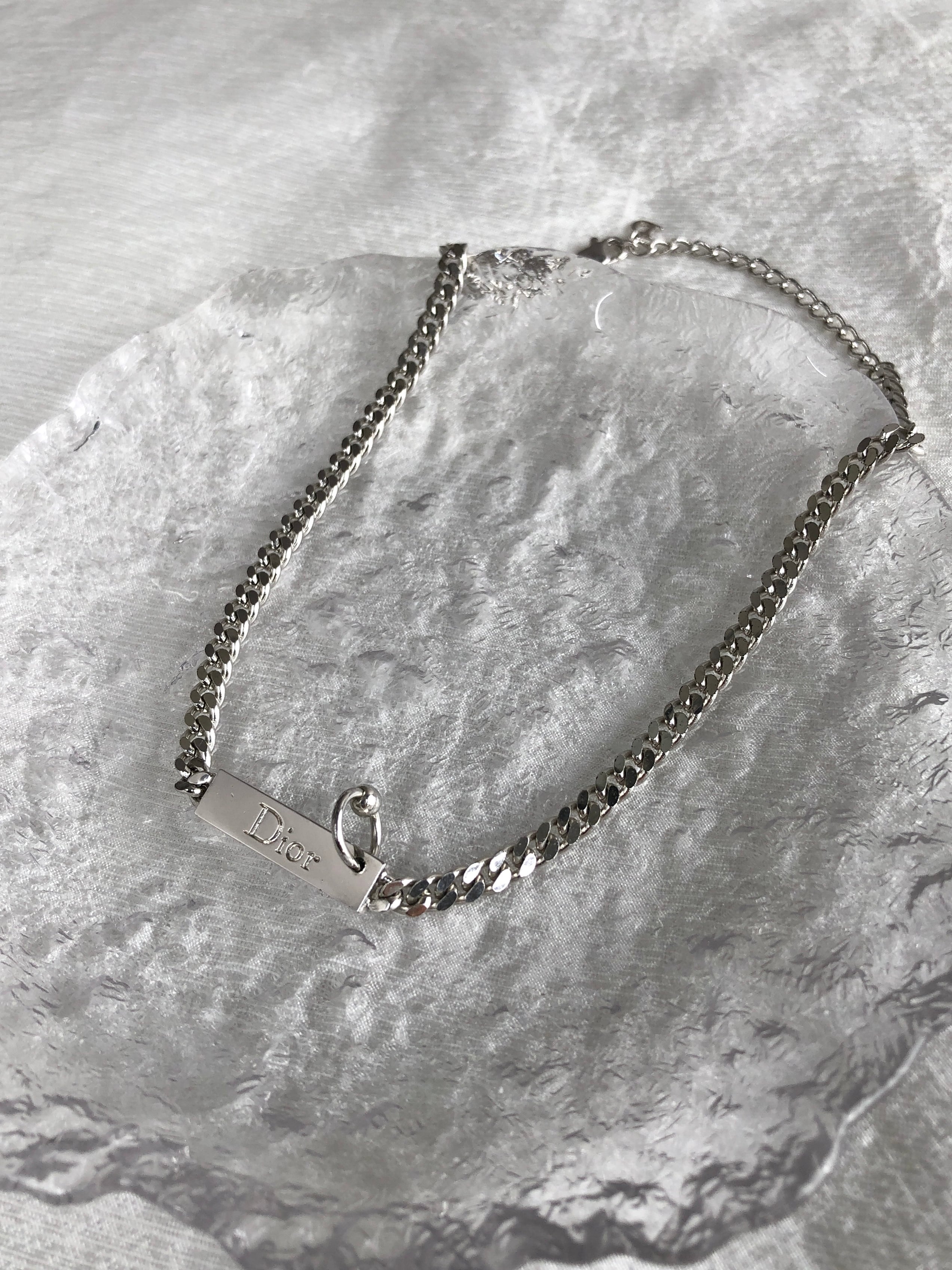 Christian Dior クリスチャン ディオール ネックレス シルバー ロゴプレート vintage ヴィンテージ オールド 35bccv