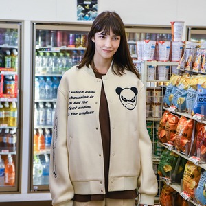 SALE【HIPANDA ハイパンダ】男女兼用 スタジャン UNISEX BASEBALL JACKET / BEIGE