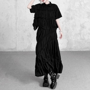 RUFFLED ASYM SHIRT AND GATHERED SKIRT SETUP M-17841