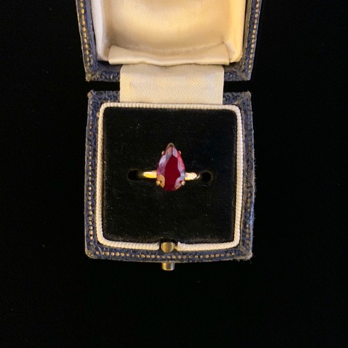 Red glass tear drop pinky ring