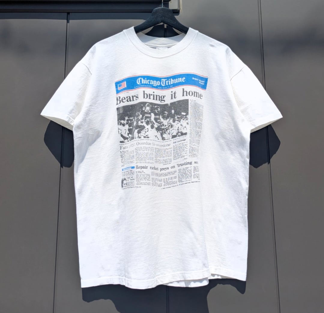 90s chicago tribune " chicago bears " supa bowl final news paper tee 小岩店