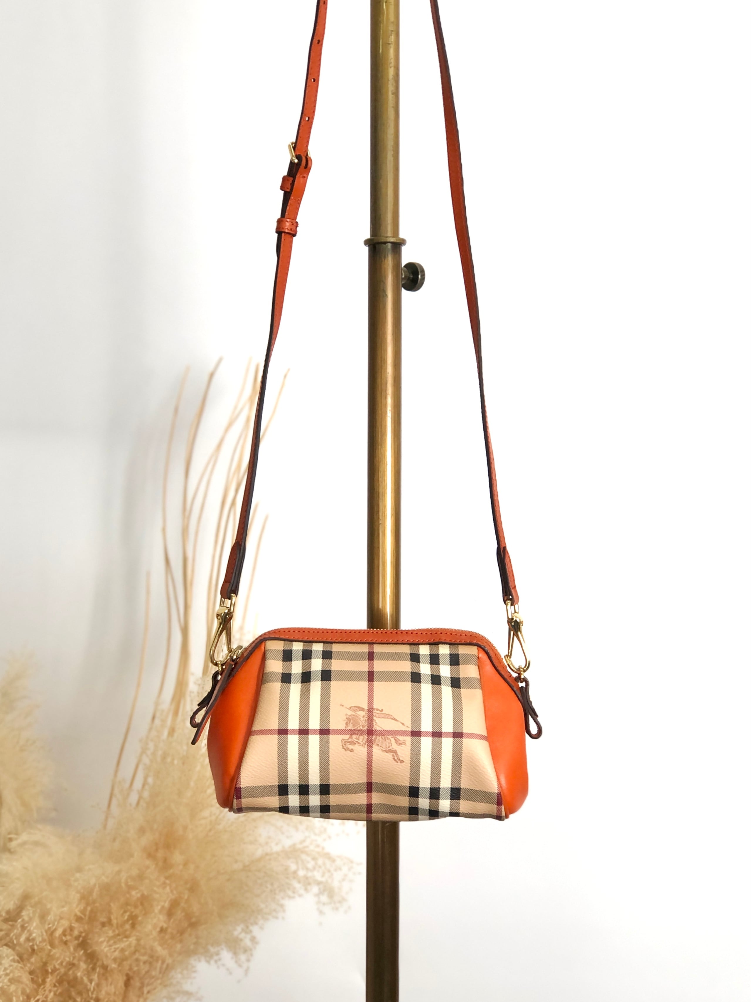 BURBERRY バーバリー ノバチェック ショルダーバッグ ベージュ×オレンジ ロゴ PVCレザー 2WAY ワンショルダー vintage ヴィンテージ オールド 2e2732