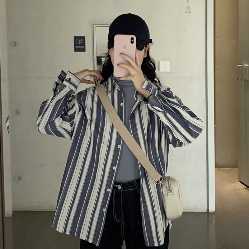 シャツ スプリングルーズストライプレディースジャケット 春物 試着室89459675191