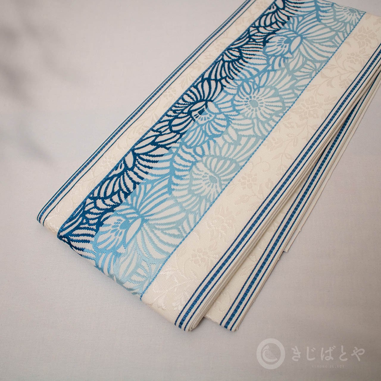 正絹 博多半幅帯二口献上 白地に透かし花