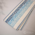 正絹 博多半幅帯二口献上 白地に透かし花