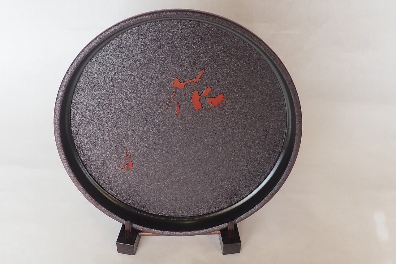 土佐古代塗 尺（30cm）丸盆【花】 | 土佐古代塗