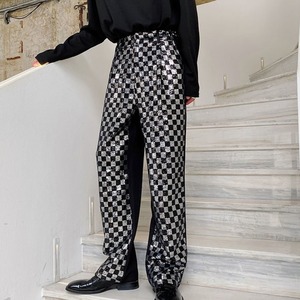 Checkered Sequin Long Casual Pants【L0266】
