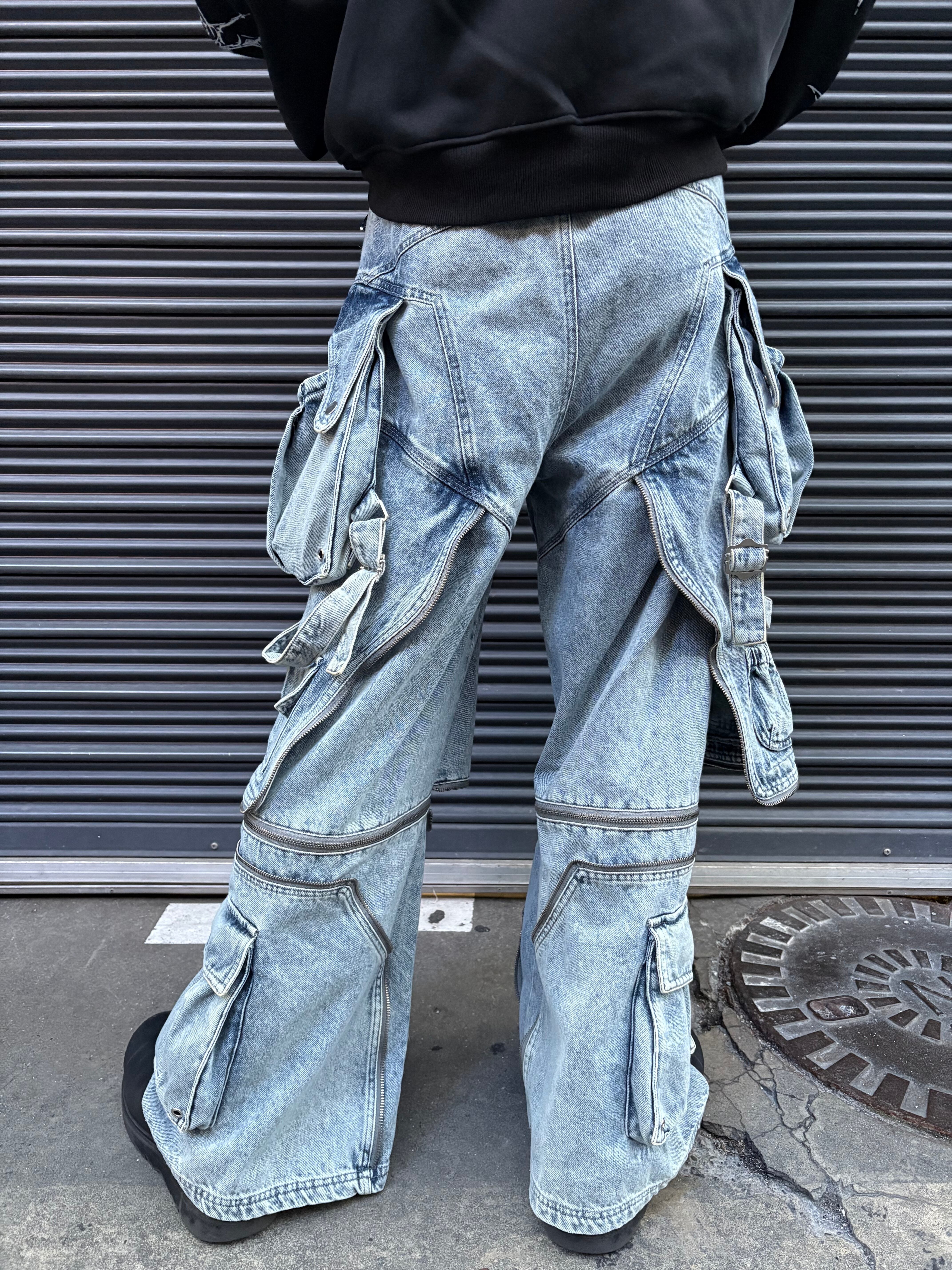 BARCON 2Way ZIPデニムカーゴパンツ グランジ ストリート Y2K サブカル