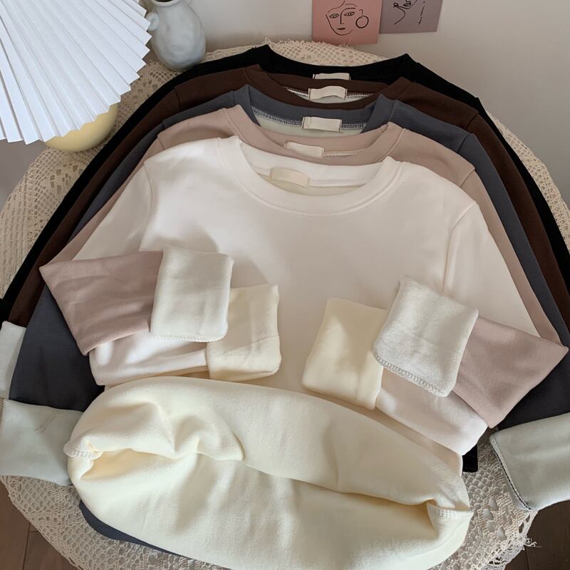 ベルベットラウンドネックシャツ ブラウス スタイルTシャツ レディース ロング オータム 秋物 ウィンター 冬物 Oネック 試着室69248488411