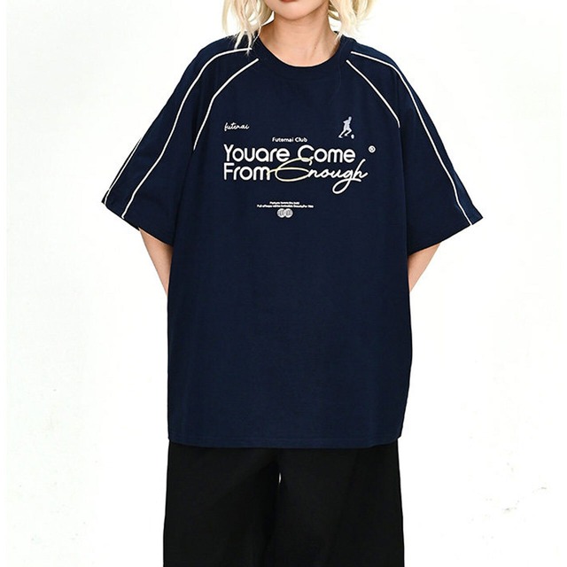 フットボールグラフィックパイピングラグランTシャツ 2col   R02039