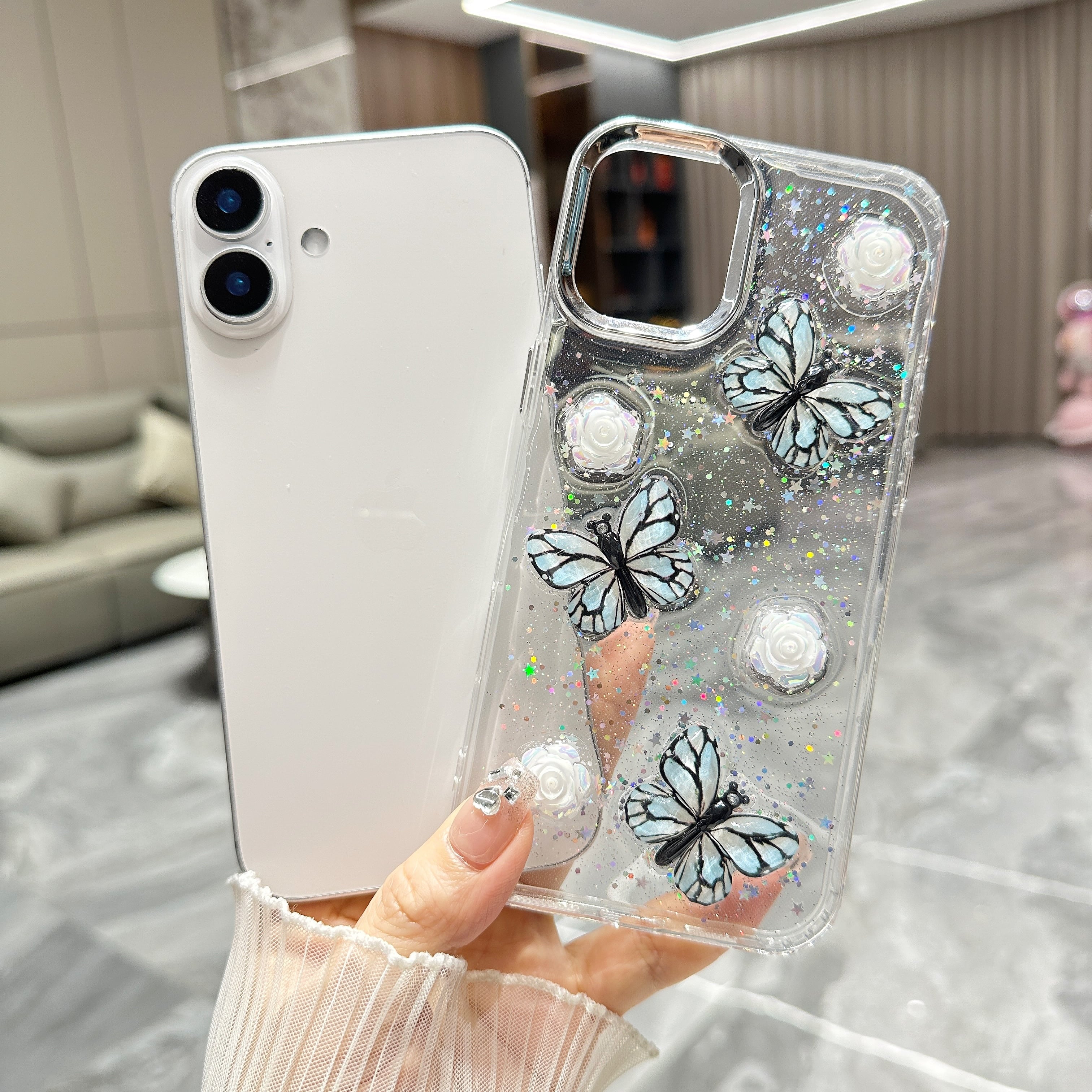 立体 蝶々 iPhone 17 16 15 14 13 12 ケース クリア おしゃれ