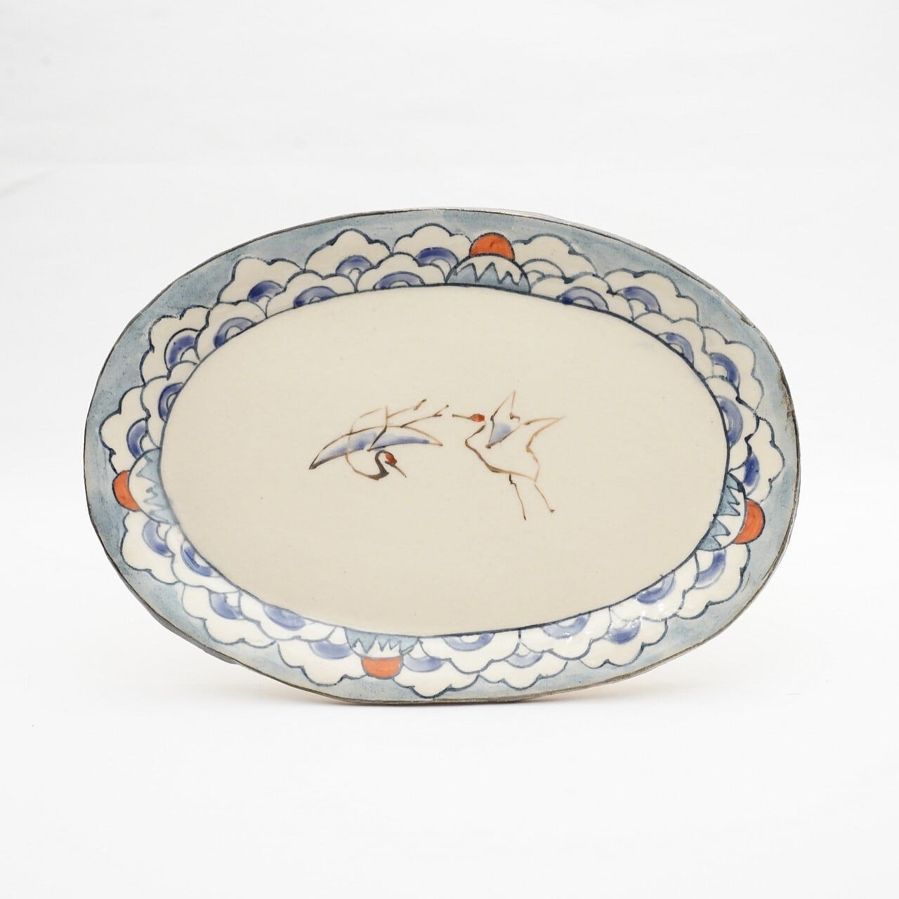 【陶彩工房Canoe】「ツルの踊り」オーバル皿 26