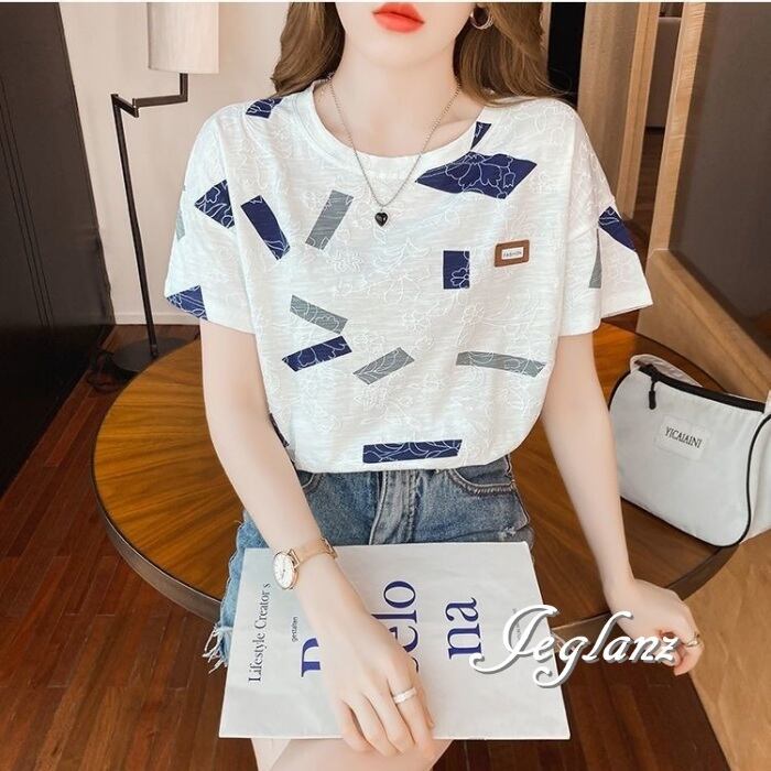 4色 Tシャツ トップス プリント ラウンドネック カジュアル派 (O9869)ρ