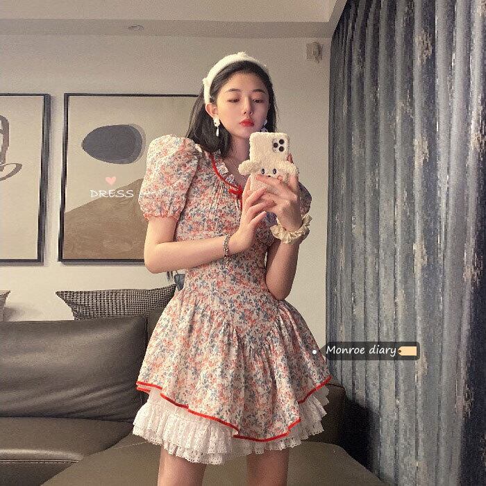 スタンダードスリーブフローラルドレス サマースリムスカート レトロ 大人ガーリー スウィート キュート カジュアル 夏物 花柄 モンロー20204360845
