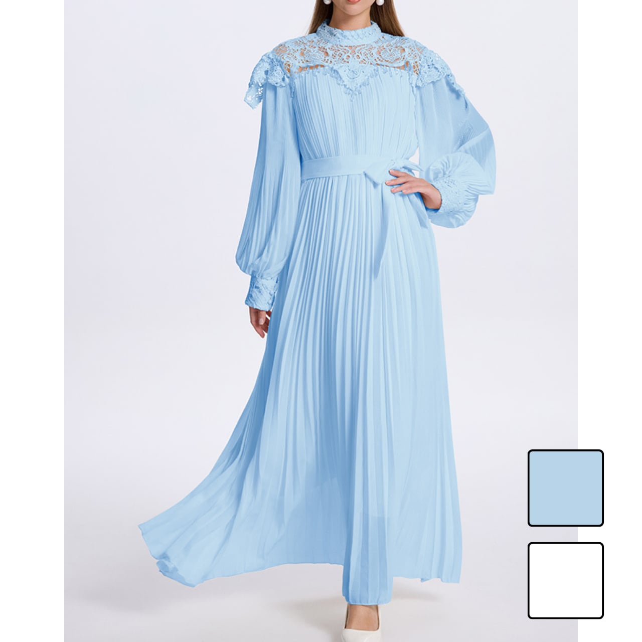 ルミエールレースプリーツワンピース 2color L2079