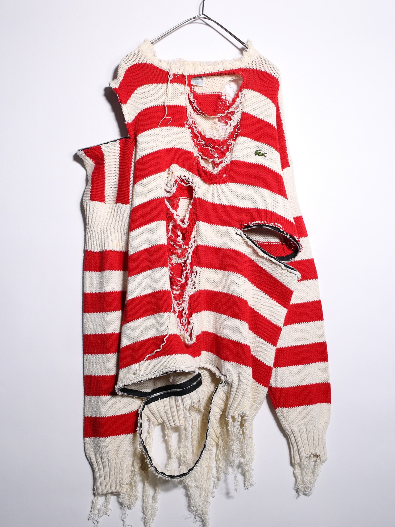 REMAKE / clash bolo × zip XXL over silhouette border knit - 12