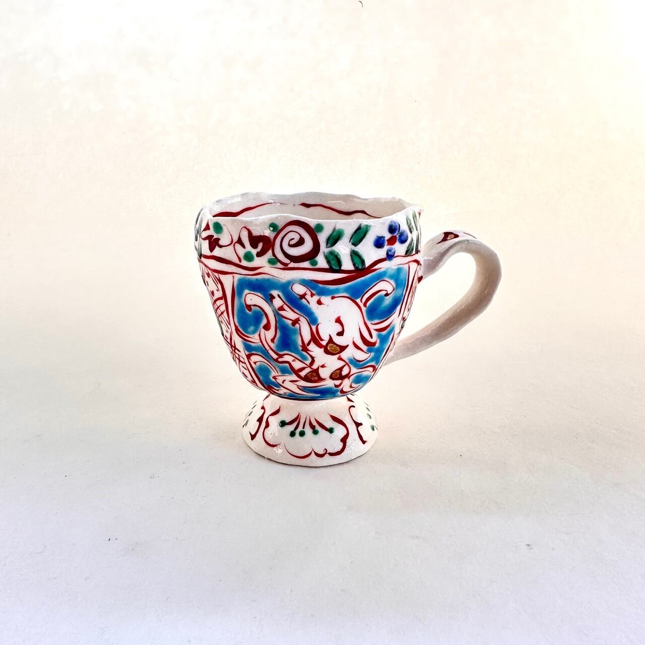 金彩志野赤絵兎文マグカップ【榛澤宏】