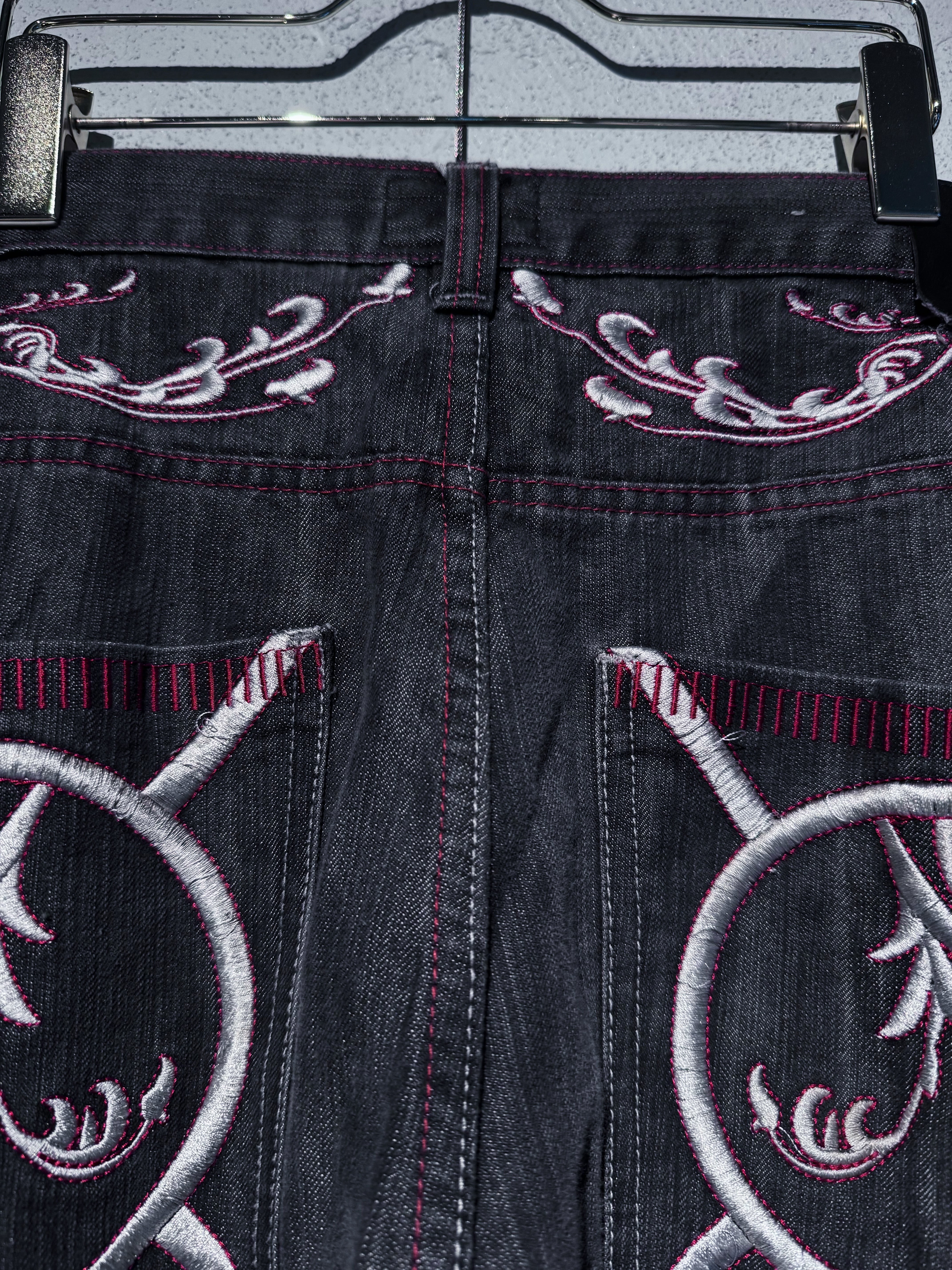 D4C】vintage trival embroidery design redstich buggy denim pants