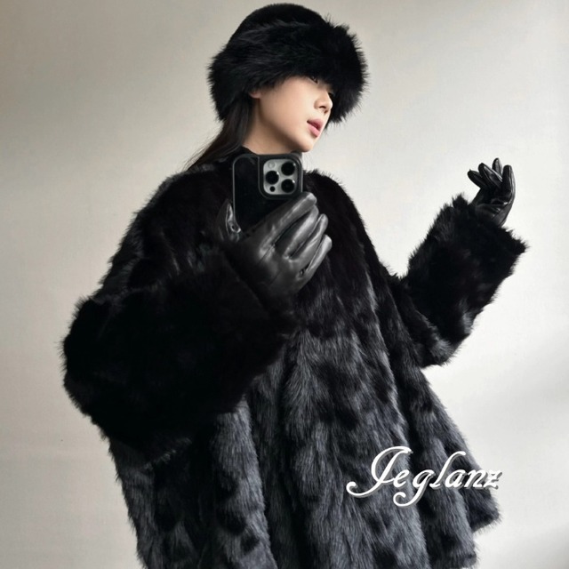 4色 ファー  エコファー ミディ コート スタンドカラー 着映え ♪（MB019）φ