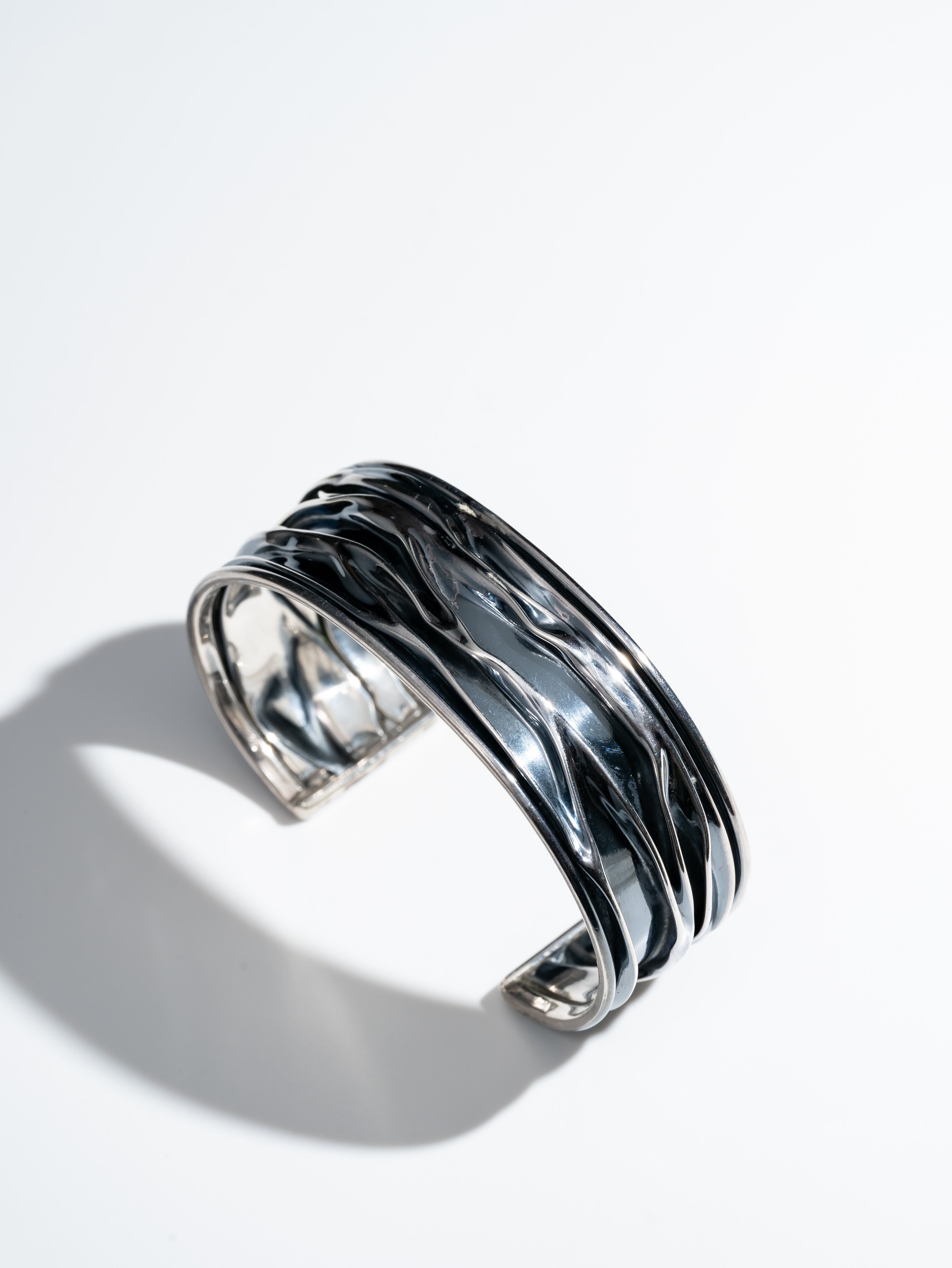 Vintage sterling silver modern natural shaped cuff bracelet