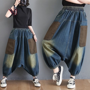 RETRO DESIGN DENIM HAREM PANTS 1color M-4368