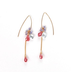 14kgf/ストロベリークォーツxアクアマリンVシェイプフックピアス