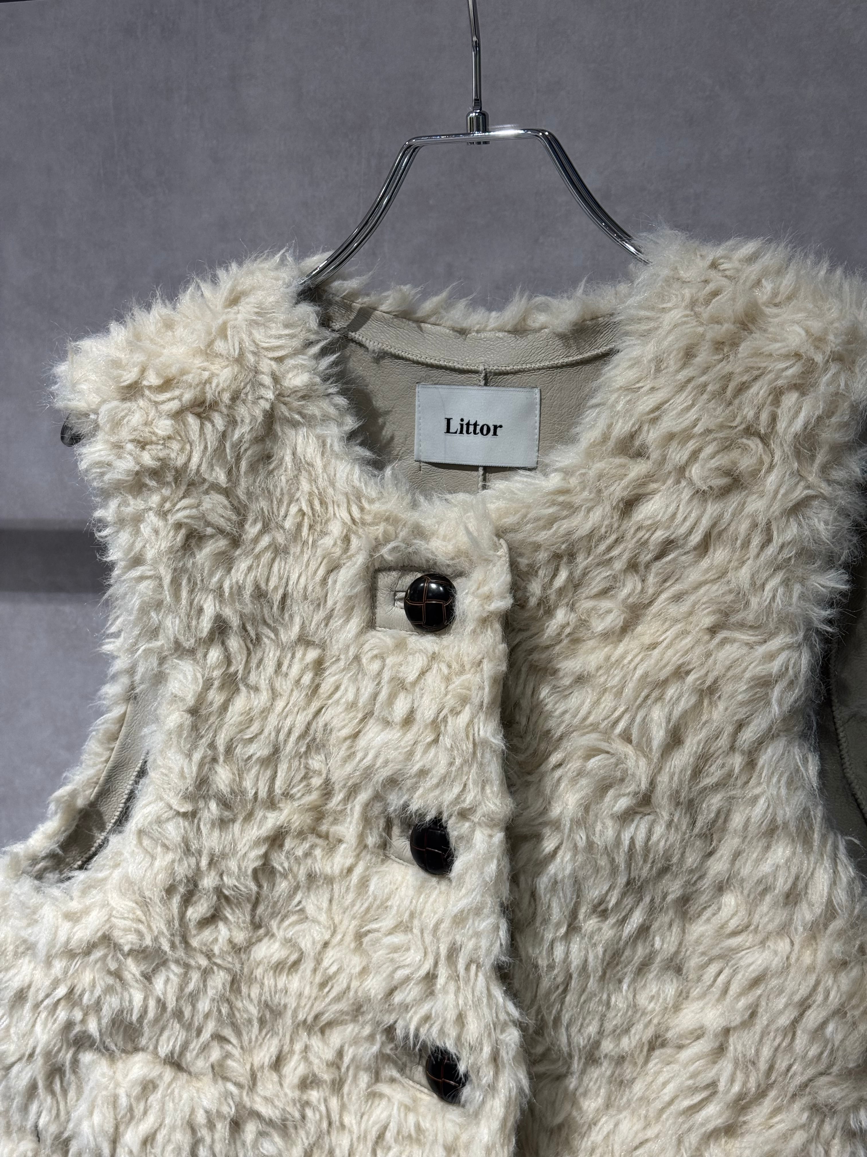 leather button boa vest