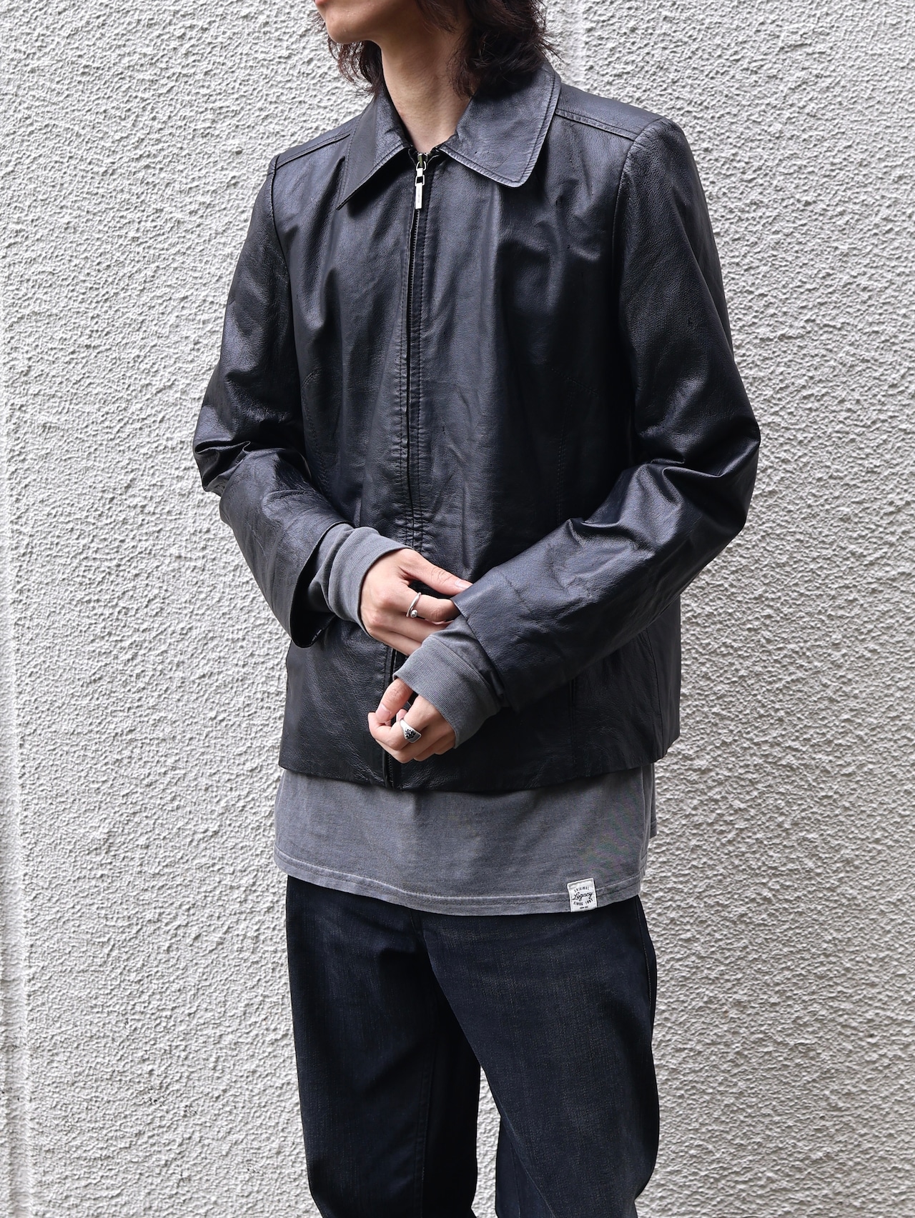 minimal zip up leather jacket