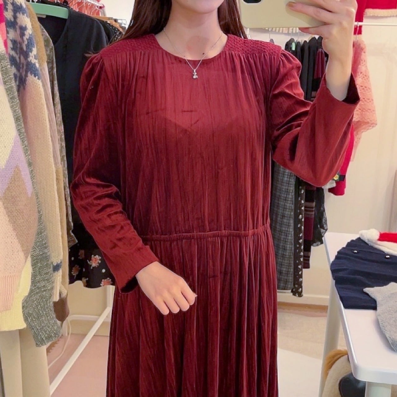 bordeaux velours wrinkle one-piece