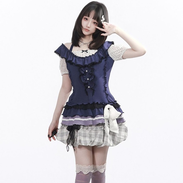 宵紫のドーリーチェックセットアップ：トップス