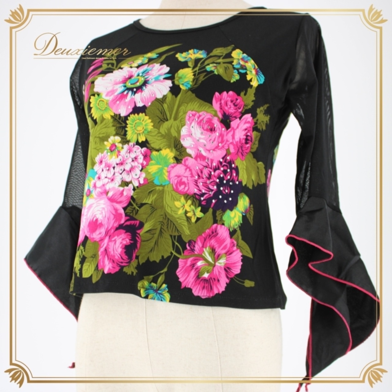 社交ダンス 衣装 スタンダード トップス レッスンウェア 練習着 SICO-PON 黒 ブラック系 グリーン系 ピンク系 緑 イエロー系 黄色 花柄 練習用 ダンスウェア 花柄トップス おしゃれ フェミニン 伸縮性 レディース かわいい デザイン トレンド 人気 スポーツウェア カジュアル ショート丈 ブラックフラワー ピンクフラワー グリーンフラワー メッシュ袖 高品質 ポリエステル素材 おすすめ 楽な着心地 パーティー用