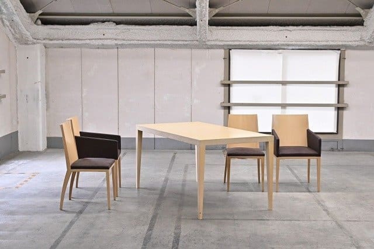 TIME＆STYLE「Nancy/ナンシー」ダイニング5点セット ダイニングテーブル 椅子 アームチェア ファブリック 布 タイムアンドスタイル【中古家具/中古インテリア/USED家具ユーズド家具/リサイクル】