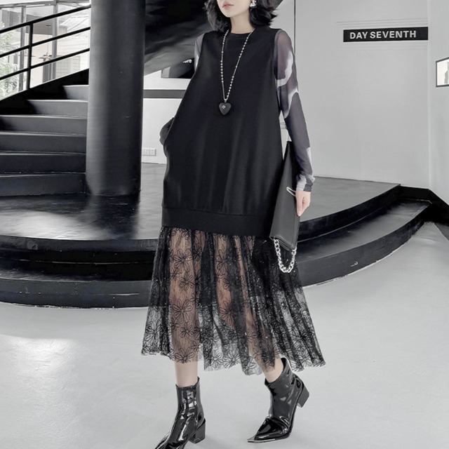 Tie-dye see-through top and midi dress C0961