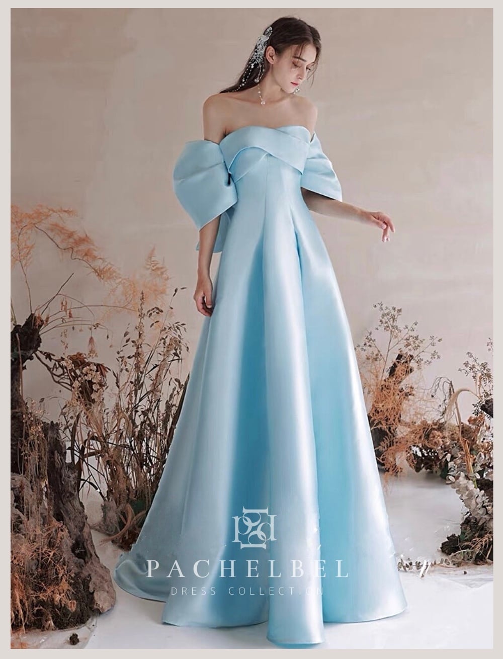 フレンチサテンライトブルー２wayドレス Pachelbel パッヘルベル カラードレスショップ