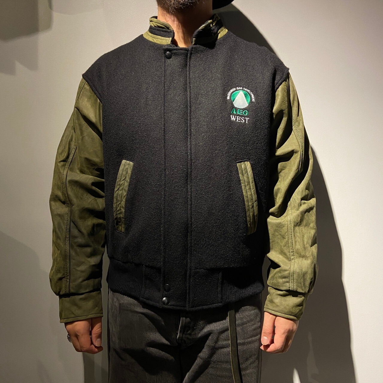 90年代 カナダ製 袖レザー ウールスタジャン メンズM相当 古着 
