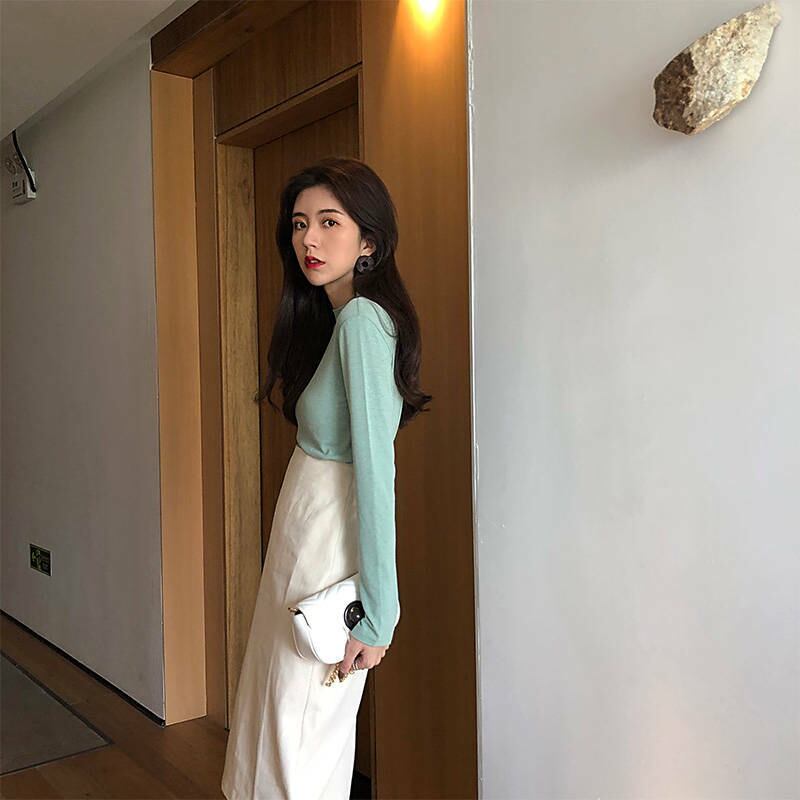 シンプル ロングTシャツ ロンT カジュアル ワンカラー 売れ筋 ミント