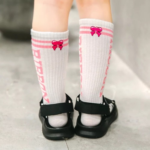 とってもかわいい！バックモチーフワッペン付きキッズソックス♪ピンク 靴下 子ども