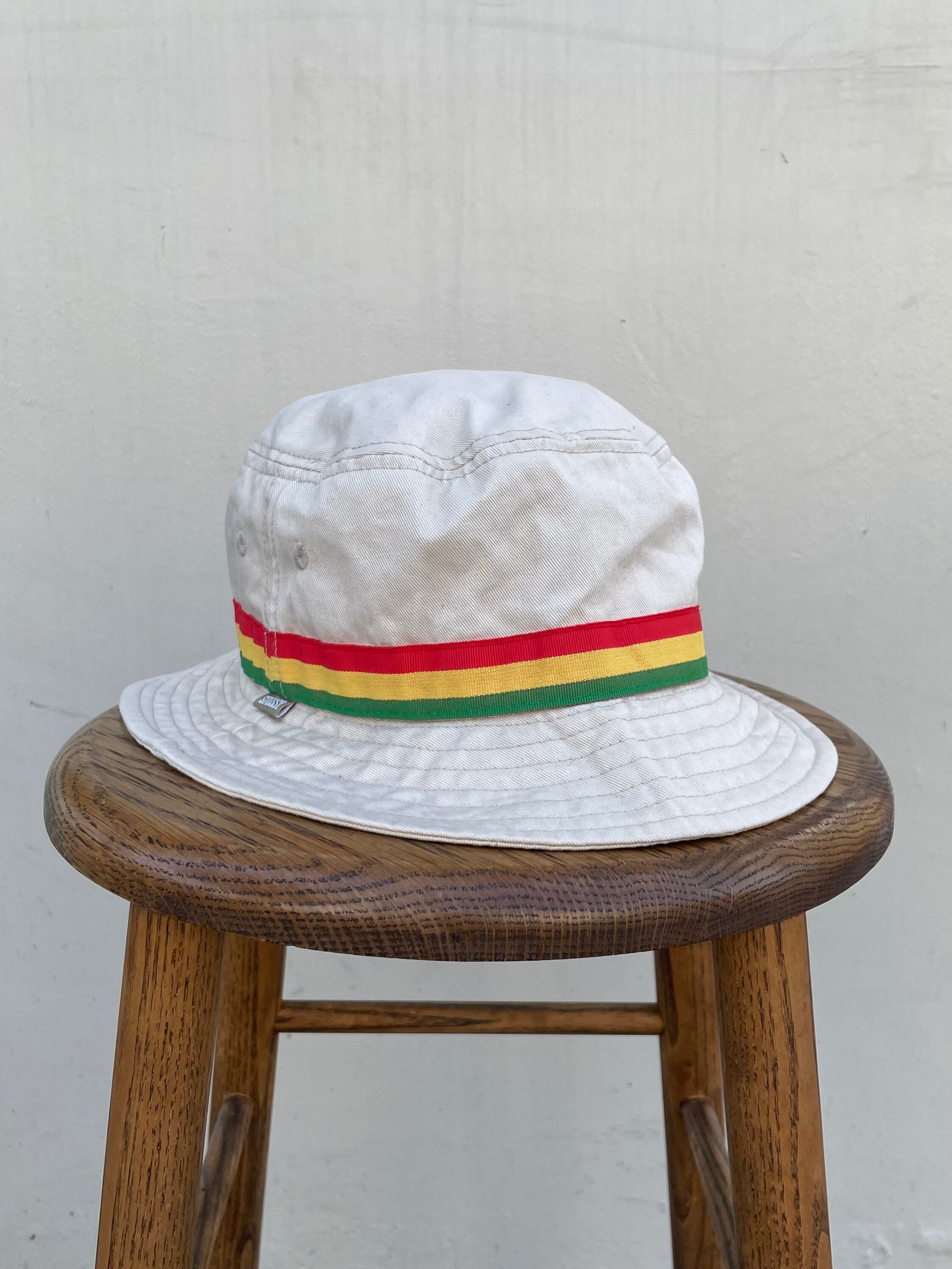 (AC156)Old Stussy Rasta color line bucket hat