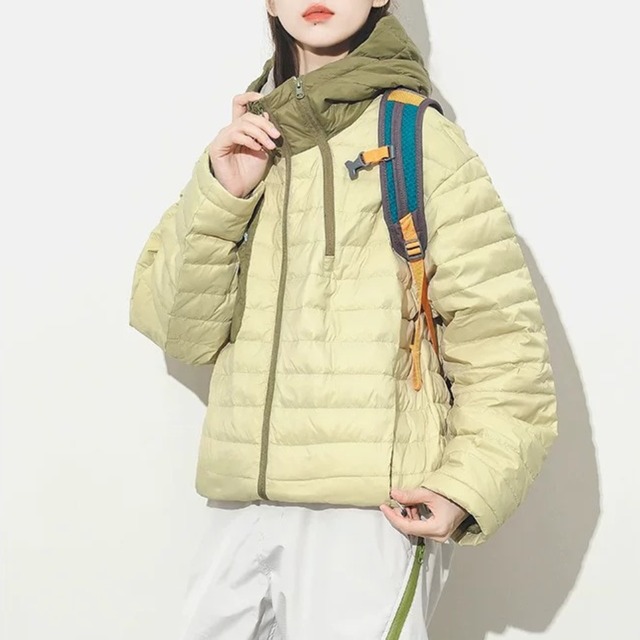 配色フードジップポケットダウンジャケット C00916