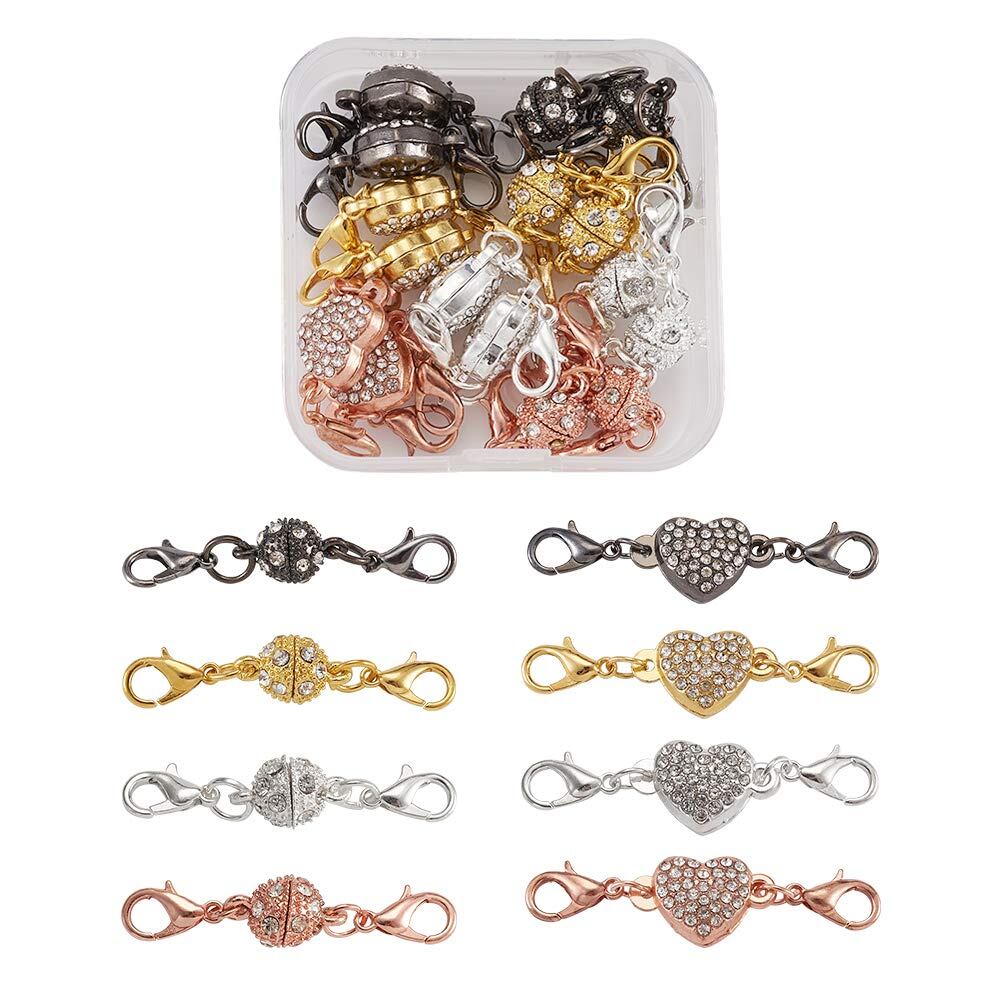 【人気】Beadthoven マグネットクラスプ 16組入り 合金製 ラウンド&ハート 磁気クラスプ ラインストーン付き カニカン付き 留め金 留め具 エンドパーツ 金具パーツ アクセサリー ジュエリー製作用 手芸用 DIY ハンドメイド ネックレス ブレスレット 手作り素材 クラフト用品 4色セット 収納ケース付き