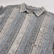 Mademoiselle NON NON マドモアゼルノンノン ストライプ柄 七分袖 チュニック プルオーバー シャツ サイズ 38 M /グレー系×ブルーネイビー系