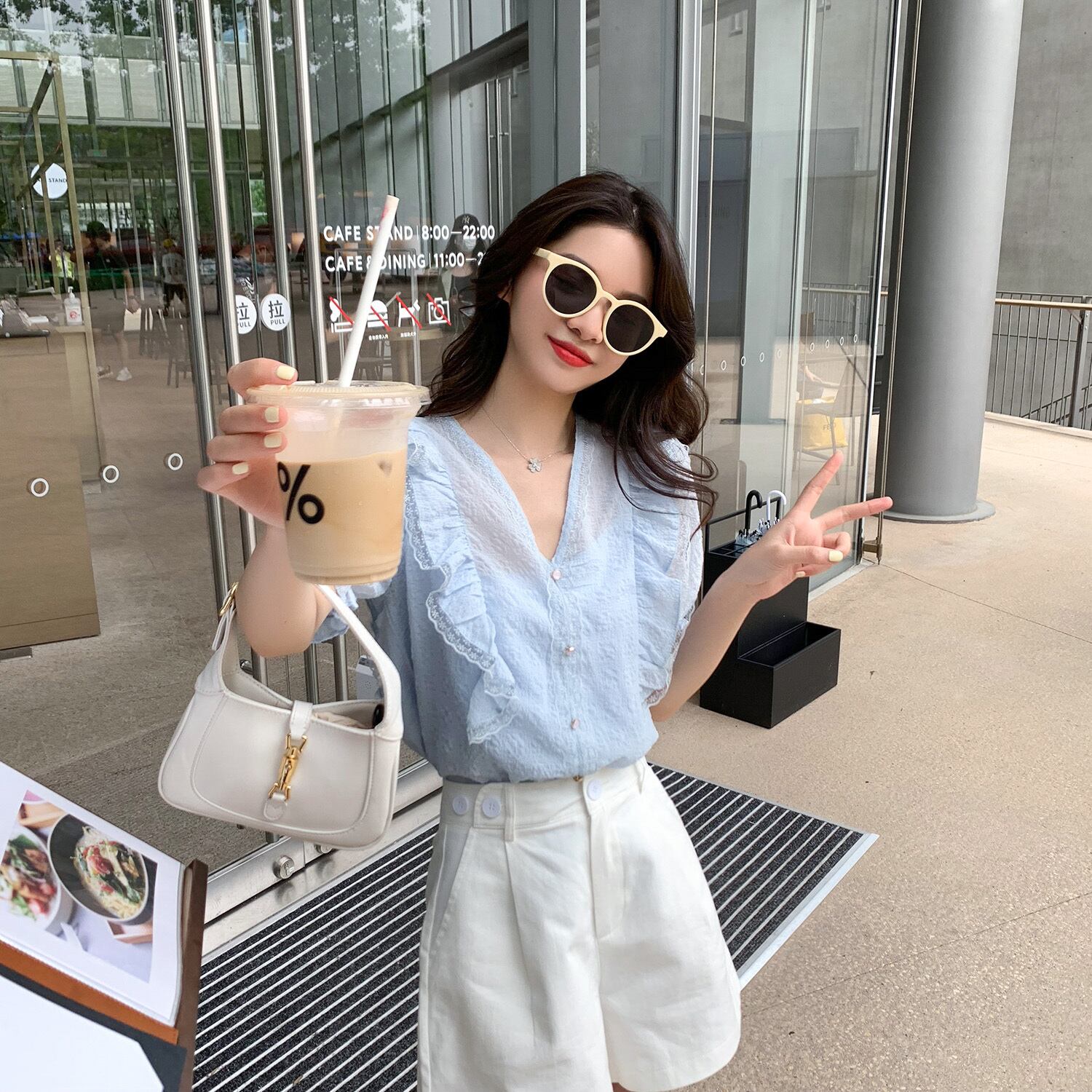 Vネックスリーブレースシャツ 6Du_Shop_Women68171735675