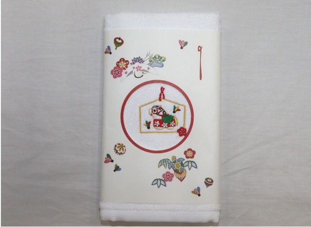 干支刺繍フェイスタオル 　午年 2026　白