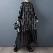 柄切替 ティアード ロングワンピース 60055